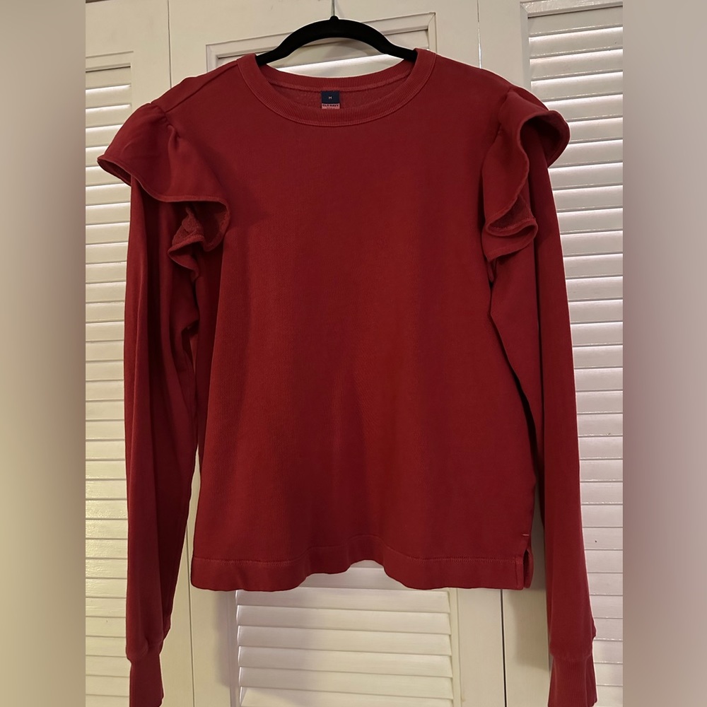 Old Navy Red Flutter Sleeve Crewneck